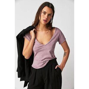 We The Free People Purple Sunny Days Ahead Tee Deep V-Neck Cotton Top Size M